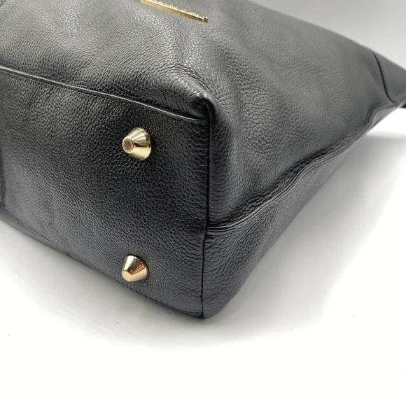 Stella & Max Leather Tote Hand Bag Purse BLACK Top Zipper Gold Accents - Picture 5 of 9